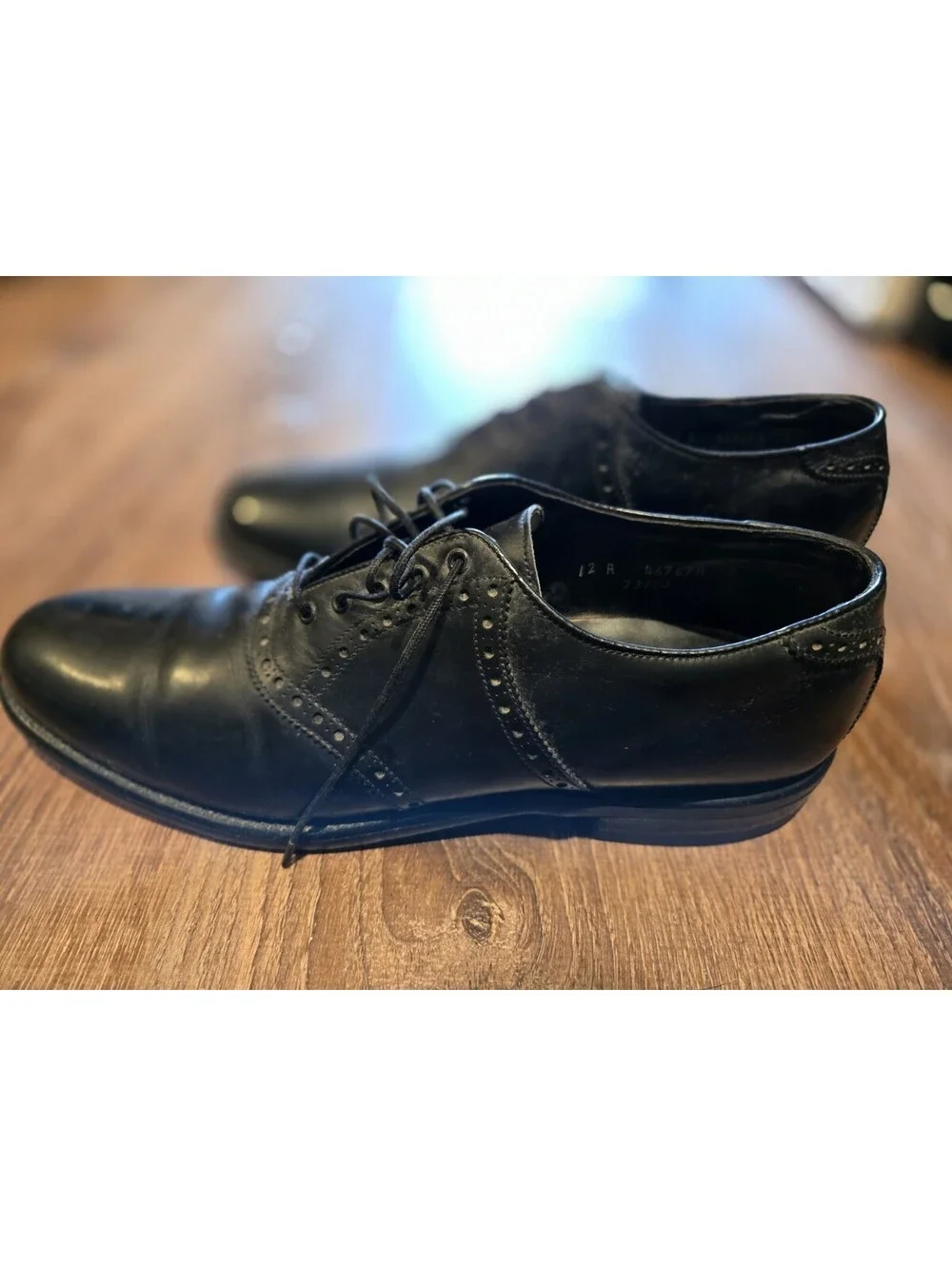 Vintage Footjoy FJ Mens Leather Oxford Dress Shoes Black Size 12 A 73973